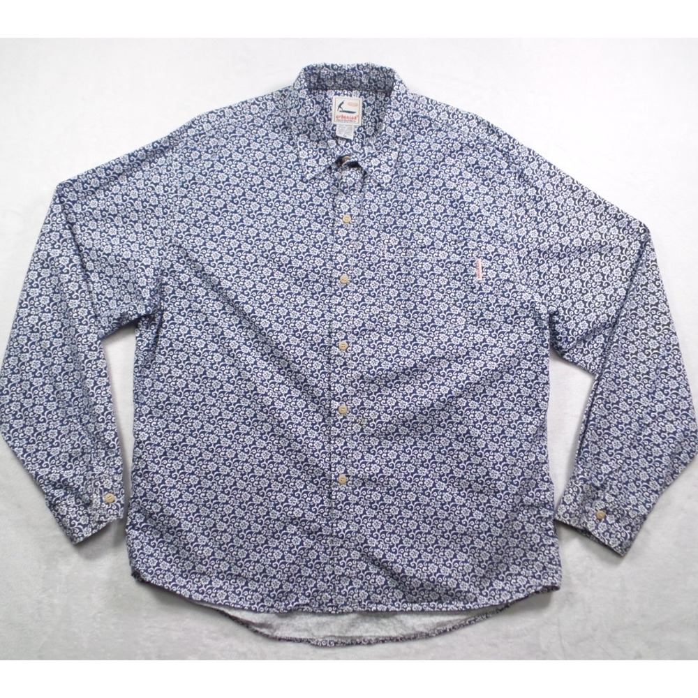 VGT Urbaniak Shirt Mens Medium Blue White Floral Print Button Up Long Sleeve USA